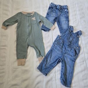 Baby Gap 2 Denim Lot Overalls & Distressed Jean Size 6-18 Month / Koala Onesie